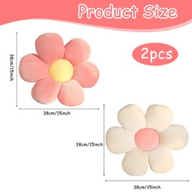 dogmoon Flower Pillow, 2PCS Daisy Cushion, 38x38cm Flower Floor Cushion Pillow for Car Home Sofa Chair and Floor(Pink, White)