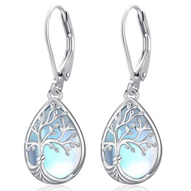 Aniu Tree of Life Earrings 925 Sterling Silver Tree of Life Teardrop Drop Dangle Earrings Tree Moonstone Jewelry Gift for Women Girls Birthday Mothers Day Jewelry
