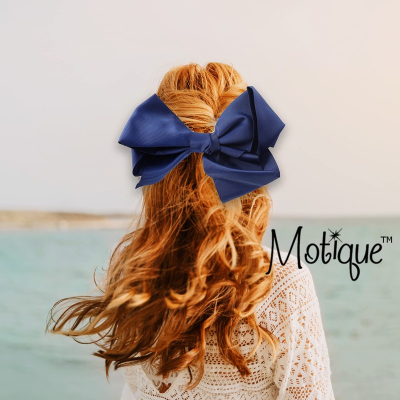 8 Inch Grosgrain Bow for Women and Girls (Navy)