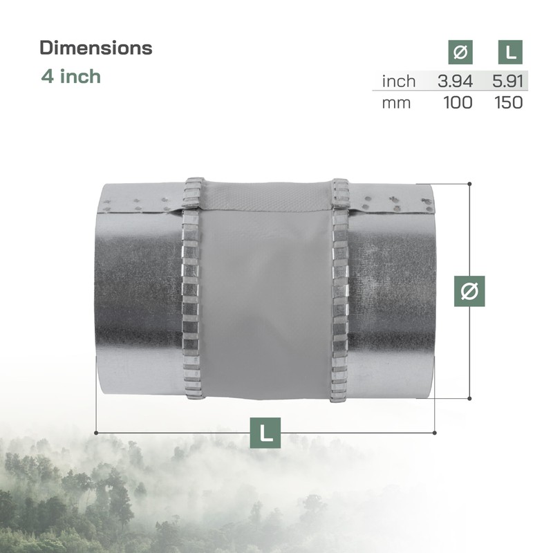 Vent Systems 4" Inch Flexible Vibration-Reducing Duct Connector – Round
