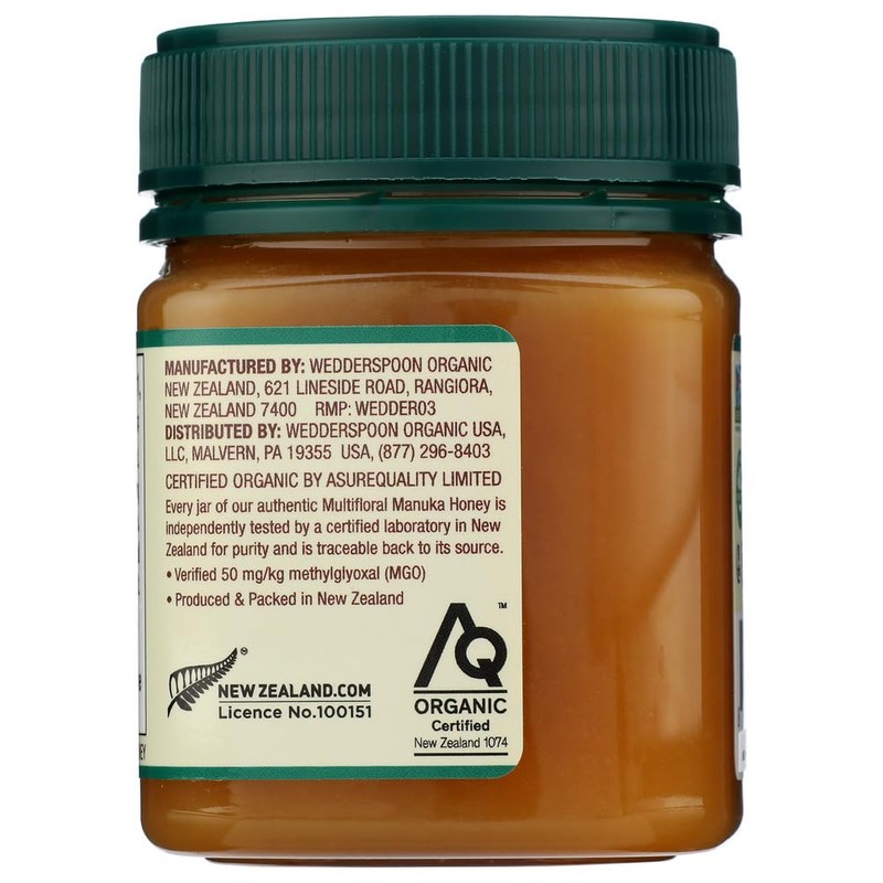 WEDDERSPOON Organic Raw Manuka Honey MGO 50, 8.8 OZ