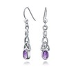 Amethyst Celtic Irish Love Knot Work Purple Oval Bezel Set Fish Hook Dangle Earrings .925 Sterling Silver
