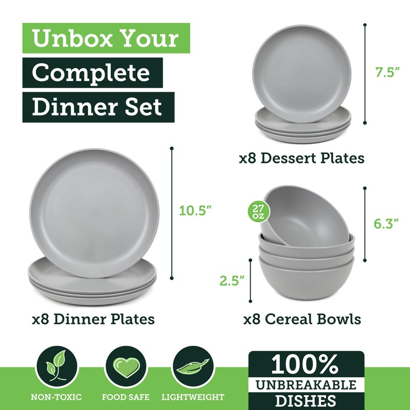 Grow Forward 24-piece Premium Wheat Straw Dinnerware Sets for 8
