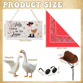 Guiqulai 4pcs Western Cowboy Porch Goose Outfits, Silly Goose on The Loose Hangings Sign Cowboy Hat Bandana Glasses for 17 or 23 inches Statue Outdoor Patio Yard Lawn Art (Brown, Red)