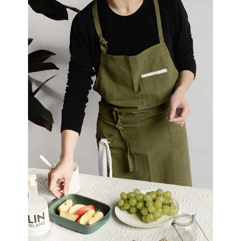 AOBBYBBS Adjustable Japan Nordic Style Soft Cotton Linen Apron with