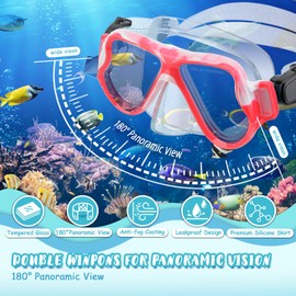 CTSAYTL Snorkeling Gear for Kids Ages 6-14, 4 in 1 Kids Mask Fins Snorkel Set with Panoramic View Anti Fog Mask, Dry Top Snorkel, Trek Fins and Travel Bag, Kids Snorkel Set for Youth Teens Junior