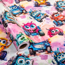 Vnaaem Monster Truck Wrapping Paper Roll for Kids Boys Girls - Cute Cartoon Race Car Gift Wrap for Birthday, Holiday, Baby Shower, Party supplies - 17 in x 20 ft(Total 28.5sq.ft)