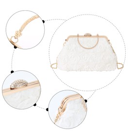 Meliyya Women's Floral Clutch Rhinestone Bridal Bag Chain Shoulder Bag Handle Evening Bag Shoulder Bag Wedding Prom Party Handbag, A-White