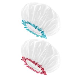 2 Double Layer Shower Caps, Women's Shower Cap, Girls Shower Cap, Hair Drying Cap, Reusable Women's Shower Cap (12 x 12 cm)