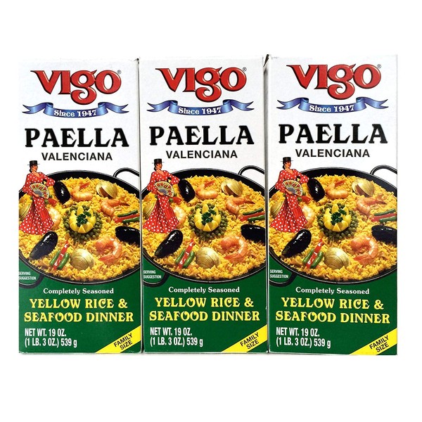 Vigo Authentic Paella Valenciana, Yellow Rice & Seafood Dinner, Spanish Recipe (Yellow Rice & Seafood Dinner, 19 Ounce (Pack of 3))
