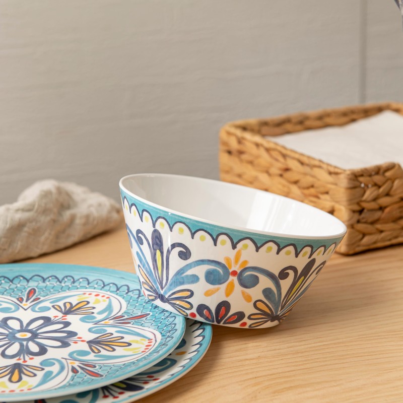 Bzyoo 12-Piece Melamine Dinnerware Set - Madallion | Lightweight, Durable,