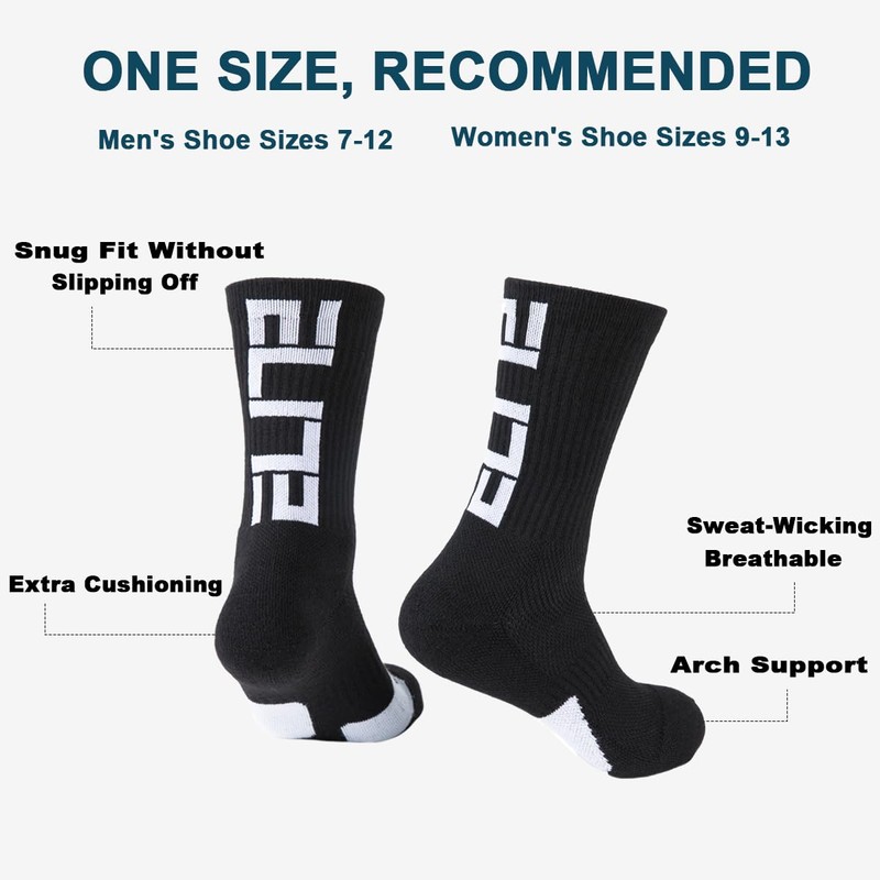 Podinor Elite Basketball Crew Socks for Men and Women, Cushion