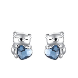 ABIGY Bear Earrings 925 Sterling Silver Women's Bear Earrings Animal Bear Jewellery Heart Earrings for Daughter Girlfriends, Sterling Silver