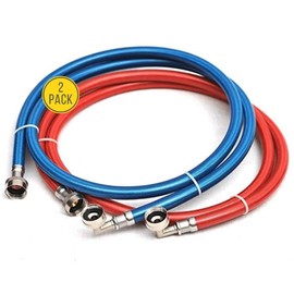 Washing Machine Hoses (4FT) - Burst Proof - 3-Layer PVC Coated Stainless Steel - Universal Fit to All Wash Machines (2 Pack) - 90° Connection for Tight Spaces - Washer Water Supply Line