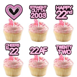 Pink Glitter Heart Dessert Cupcake Topper Pick for Straight Outta 2003 Legend Since 2003 Theme Decor Supplies Men Happy 22nd Birthday Party Decorations set 18pcs