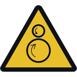 Warning of counter-rotating rollers, sticker, diameter 5 cm, according to ISO 7010, ASR A1.3 (10 pieces) (weatherproof)