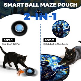 Zeepet Interactive Cat Toys for Indoor Cats Adult, Cat Ball Toy in Pouch, 7 Holes Maze Mat Moving Hide and Seek for Kitten Toys with Feather Tail, 4 Modes Automatic Activated, Mouse Catching Game
