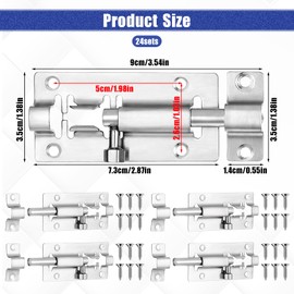 24 Pack Barrel Bolt Latch 3 Inch Stainless Steel Thickened Slide Bolt Latch with 120 Mounting Screws for Door & Gate, Easy to Install Slide Locks for Inside Door Hardware (Silver)