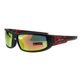 PASTL Xloop Sunglasses Wrap Around Rectangular Biker Flame Black Red, Orange Mirror