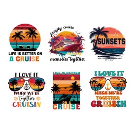 SUPERDANT 6Pcs Beach Sunset Iron On Transfer Paper Cruise Heat Transfer Sticker DIY Iron-on Decals Washable DTF Transfers Ready to Press for T-Shirt Clothing Summer Decor