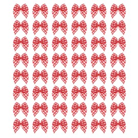 sourcing map 80Pcs Mini Gingham Ribbon Bow 1" Checkered Fabric Satin Ribbon Bows for Craft DIY Hair Bow Sewing Wedding Birthday Party Gift Red and White