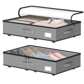 EE-RoomWorld Under Bed Storage with Wheels, No Assemble Required 5.5 inches height grey Under Bed Storage,Low Profile Rolling Under bed Shoe Storage containers，for Clothes Blankets dorm storage