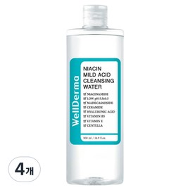 WellDerma Niacin Mild Acid Cleansing Water, 500ml, 4 pieces / 웰더마 나이아신 마일드 애씨드 클렌징 워터, 500ml, 4개