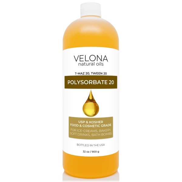 Polysorbate 20 by Velona - 32 oz | Solubilizer, Food & Cosmetic Grade | All Natural for Cooking, Skin Care and Bath Bombs | Use Today - Enjoy Results