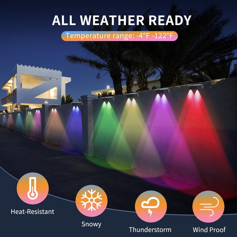 Gtliba Solar Fence Lights Outdoor 10 Colors, Warm White &