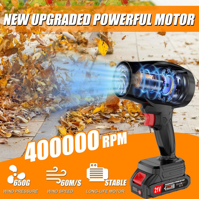 Cordless Leaf Blower with Battery and Charger, 400,000 RPM Turbo