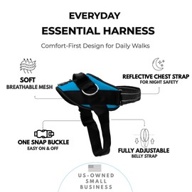 ShawnCo Essential Dog Harness, No-Pull Pet Vest with 3 Leash Clips, No Choke, Reflective, Adjustable and Padded, for Easy Walking and Training for Small, Medium and Large Dogs (Oceanic Blue, L)