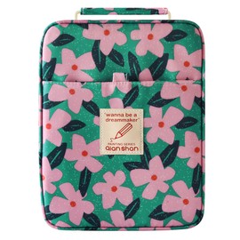 Pencil Case Holder Slot - Holds 260 Colored Pencils or 180 Gel Pens with Zipper Closure ,Large Capacity Polyester Pen Organizer for Watercolor Pens or Markers - Perfect for Artist Green Pink Flower