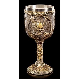 Figuren Shop GmbH Viking Goblet with Stainless Steel Insert - Nordic God Thor | Fantasy Decorative Items, Hand Painted