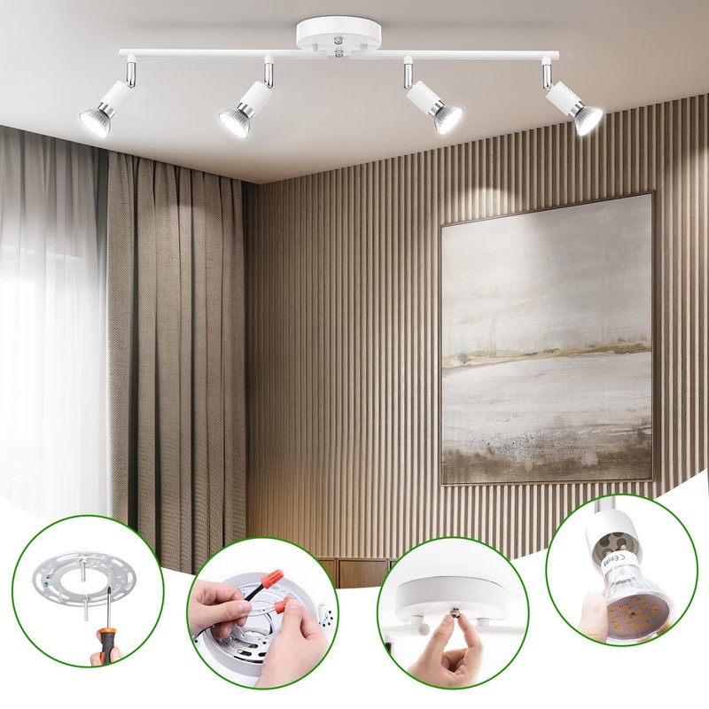 AIBOO Track Lighting Kit, Modern White Ceiling Spot Lighting with