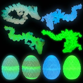 Sunshine smile Set of 4 Miniature 3D Dragon Egg with Dragon, 13 cm Movable Joints Dragon Toys, Dragon Egg with Dragon, 3D Printed Dragon Egg, Luminous Dragon Egg, Mysterious Dragon Toy