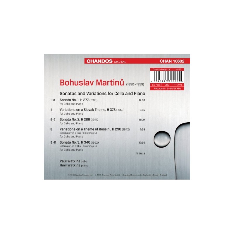 Martinu: Cello Sonatas 1, 2 3