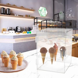 XUANIIIL Ice Cream Cone Holder, 9 Holes Acrylic Display Stand, Clear Waffle Hand Roll Sushi Display Rack Transparent Storage Cabinet for Weddings, Birthday Parties, Anniversaries