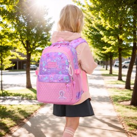 Amythe School Bag for Girls, Kids Backpack School Bag Girls 1-5th Grade Lightweight Waterproof Pretty Bow Print Daypack for Ages 8 9 10 11 12, Purple