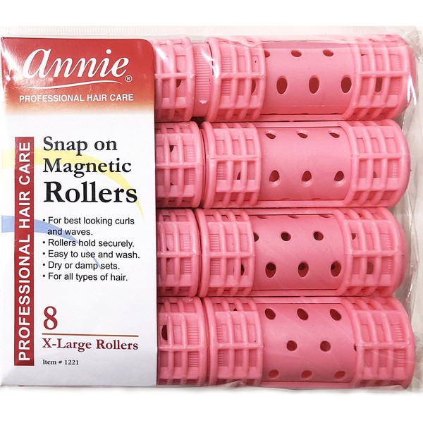 Annie Snap on Magnetic Rollers #1221, 8 Count Pink X-Large 1-1/8 Inch (5 Pack)
