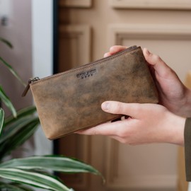 Berliner Bags Vintage Anna Leather Cosmetic Bag, Small Pencil Case for Women and Girls - Brown, Espresso (XS), vintage