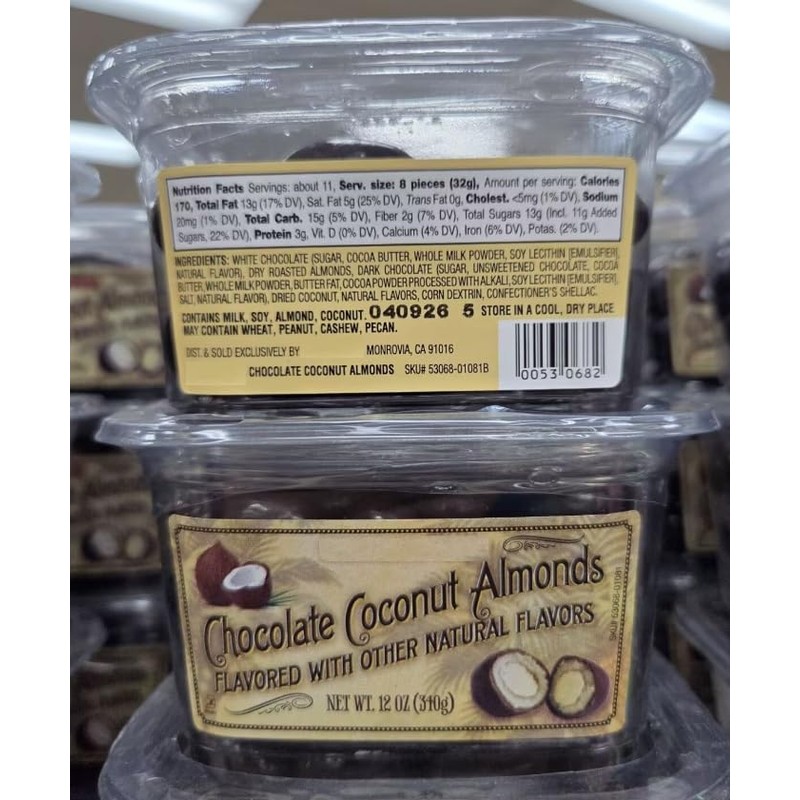 Trader Joe Chocolate Coconut Almonds 12oz 310g (Two Tubs)