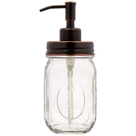 Ball Mason Jar Soap Dispenser Pump with Non-Slip Coaster, 16oz Clear Pint Ball Jar Soap Dispenser, Glass with Oil Rubbed Bronze Dispensing Lid, Rustic Farmhouse Bathroom and Kitchen Decor