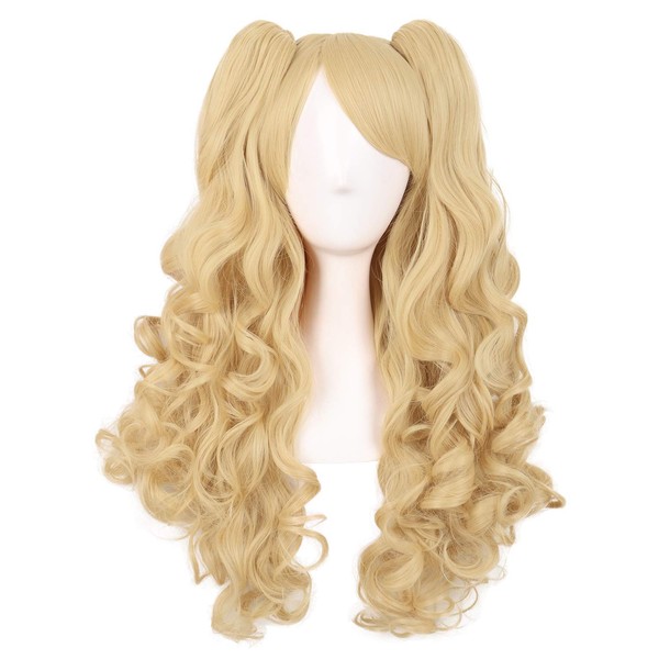 MapofBeauty 28 Inch/70cm Lolita Long Curly 2 Ponytails Clip on Cosplay Wig (Orange Yellow)