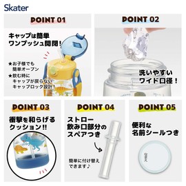 Skater PDSH5-A Dinosaurus Picture Water Bottle, 16.2 fl oz (480 ml), Clear Bottle with Straw, For Kids, Boys