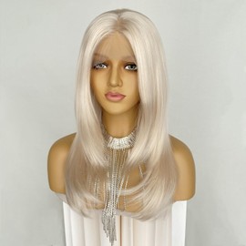 CIMITIKI Layered Wigs Blonde Color 13x4 Lace Front Wig #613 Shoulder Length Synthetic Fiber Heat Resistant Hair Pre Plucked 18Inch Long Wavy for Women