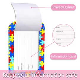 iapodiad 2 Pack Luggage Tag for Suitcase,Autism Awareness PU Leather Suitcase Tags Identifiers with Privacy Name Address Labels and Steel Loop for Women Men Travel