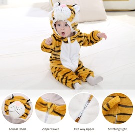 COOKY.D Newborn Infant Hooded Flannel Romper Autumn Winter Onsie Pajamas Jumpsuit Long Sleeve Sleepsuits for Baby Girls Boys, 18-24 Months, Tiger