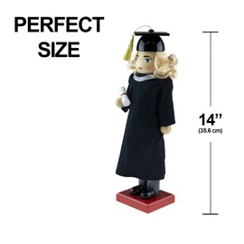 Clever Creations Female Graduate 14 Inch Traditional Wooden Nutcracker, Festive Christmas Décor for Shelves and Tables