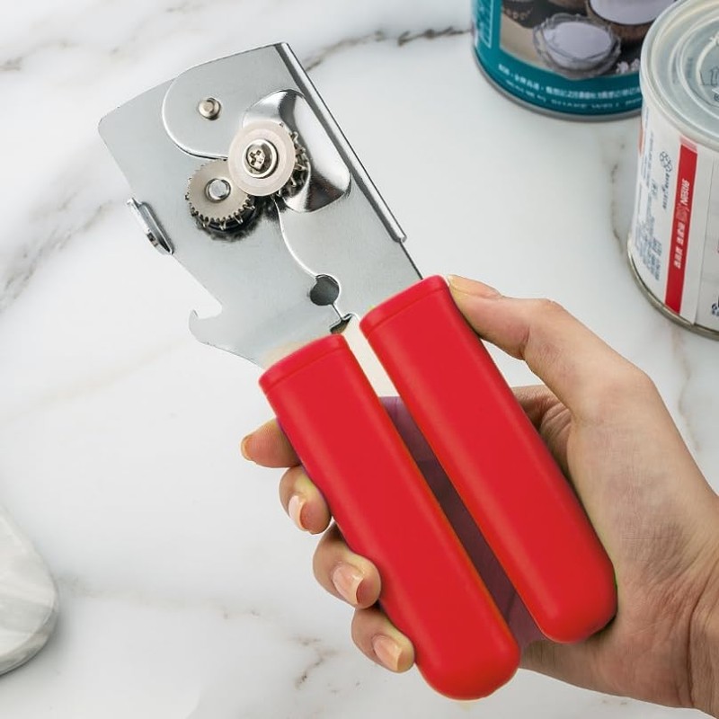 Simple Steel Can Opener - Sturdy Metal Manual Lid Opener,