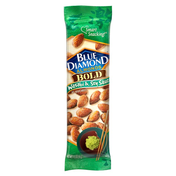 Blue Diamond Almonds Wasabi & Soy Flavored Snack Nuts, Single Serve Bags (1.5 oz, Pack of 12)